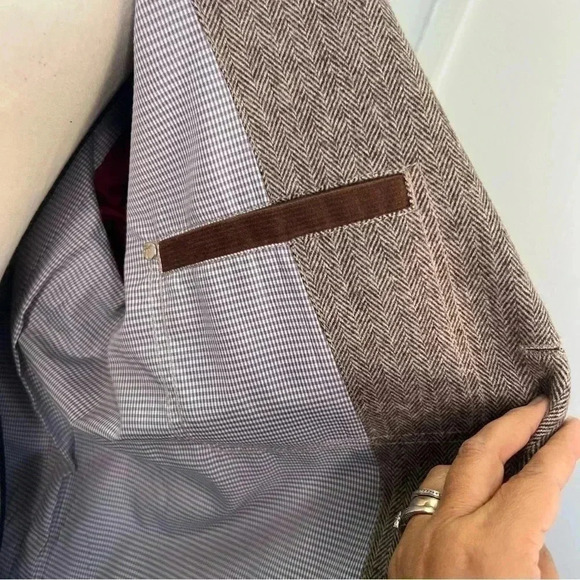 Tommy Bahama Brown Wool‎ Blend Herringbone Tweed Blazer Elbow Patches Sz L - Picture 13 of 16